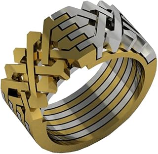 oflium 18k 镀金 925 纯银 2 色双拼图环联锁结戒指女士男士戒指送给